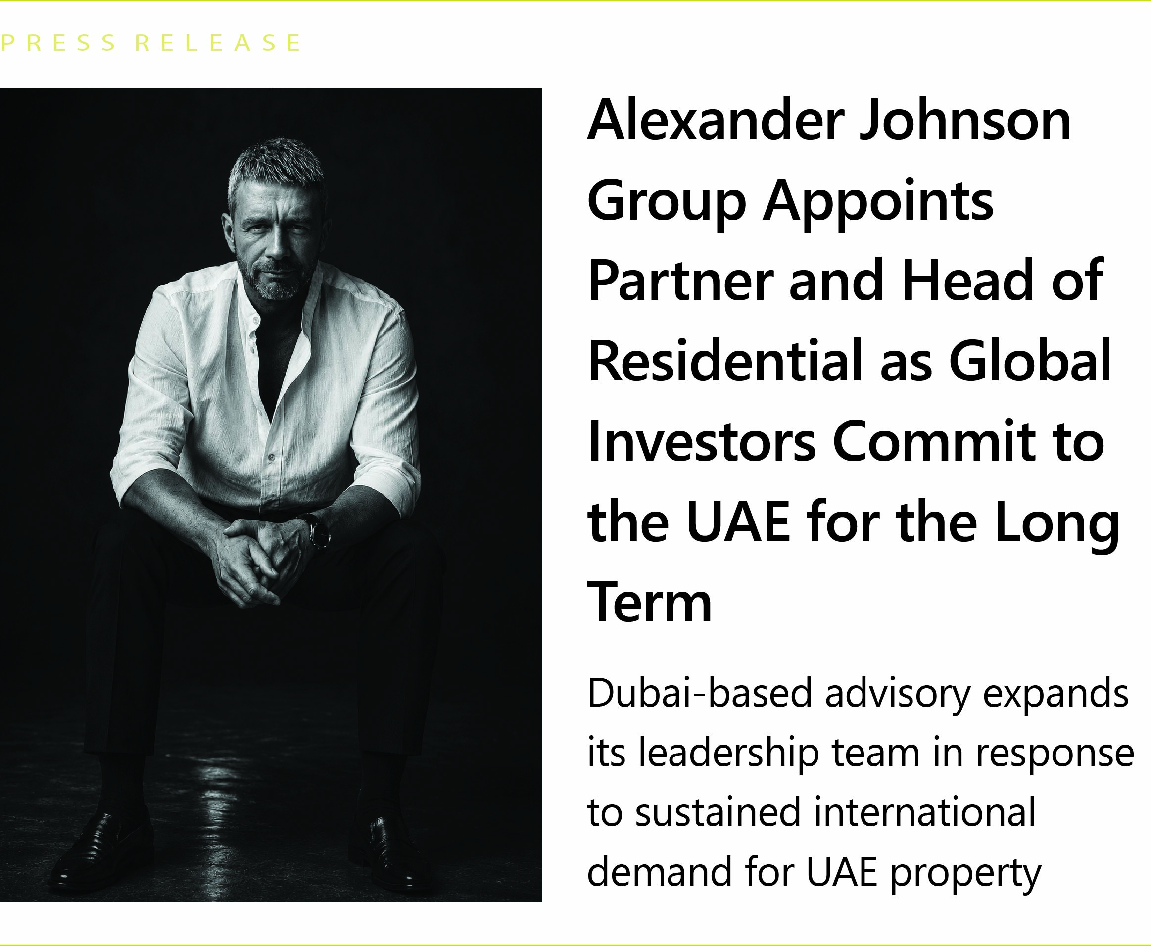 Alexander Johnson Group Appoints Partner and Head of Residential as Global Investors Commit to the UAE for the Long Term